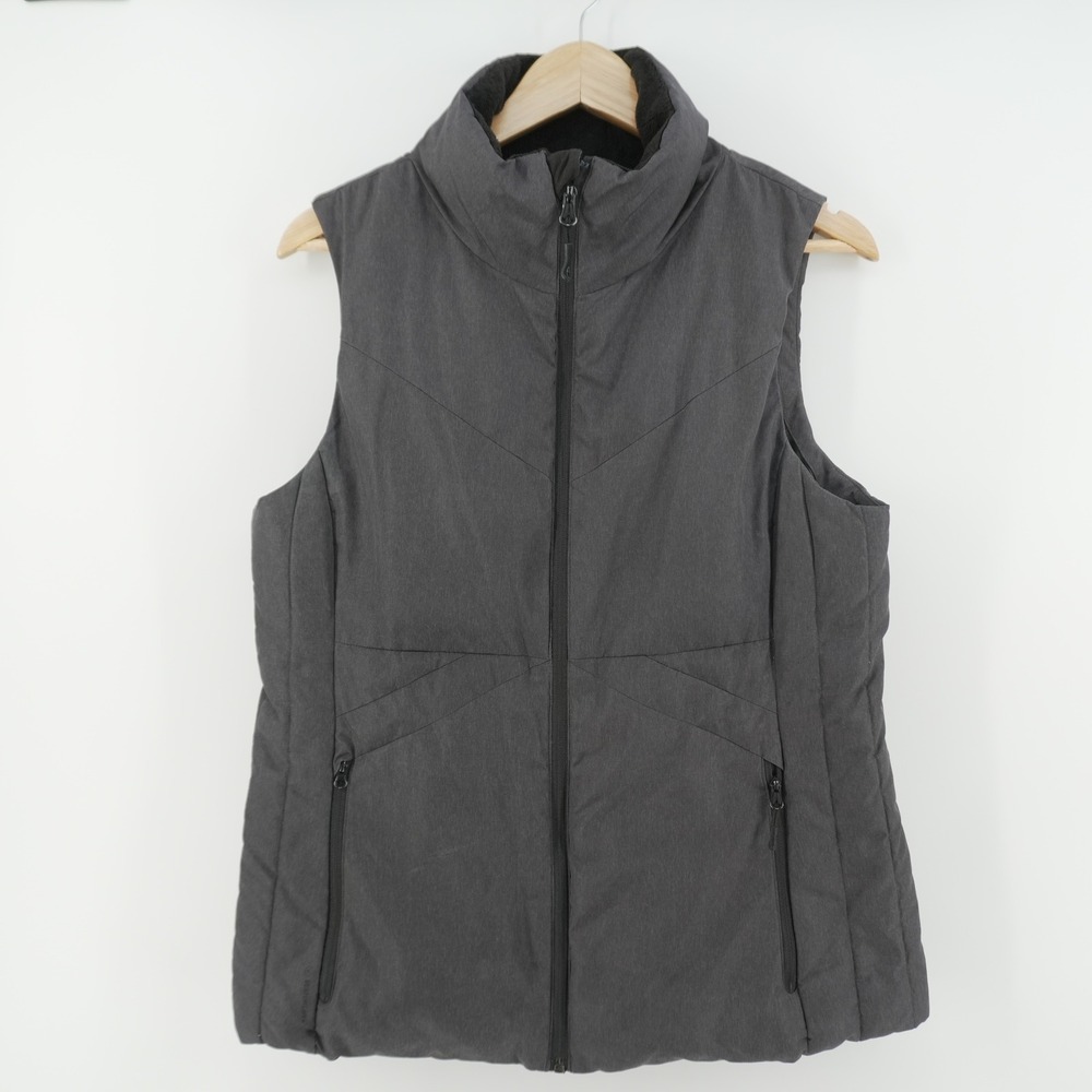 Champion C9 Puffer Vest Womens L Gray Quilted Fleece Lined Full Zip Mock Neck
